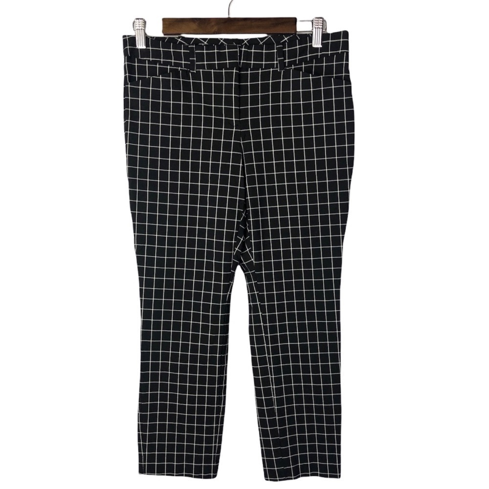 Worthington Black‎ & White Windowpane Plaid Cropped Flat Front Pants 6S